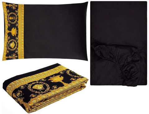 Versace Baroque Medusa Size Bed Sheet Set 4 pieces Black - Border