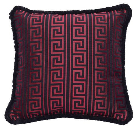 Versace Greek Key Jacquard Throw Pillow/Cushion -Black Red 50cm x 50cm