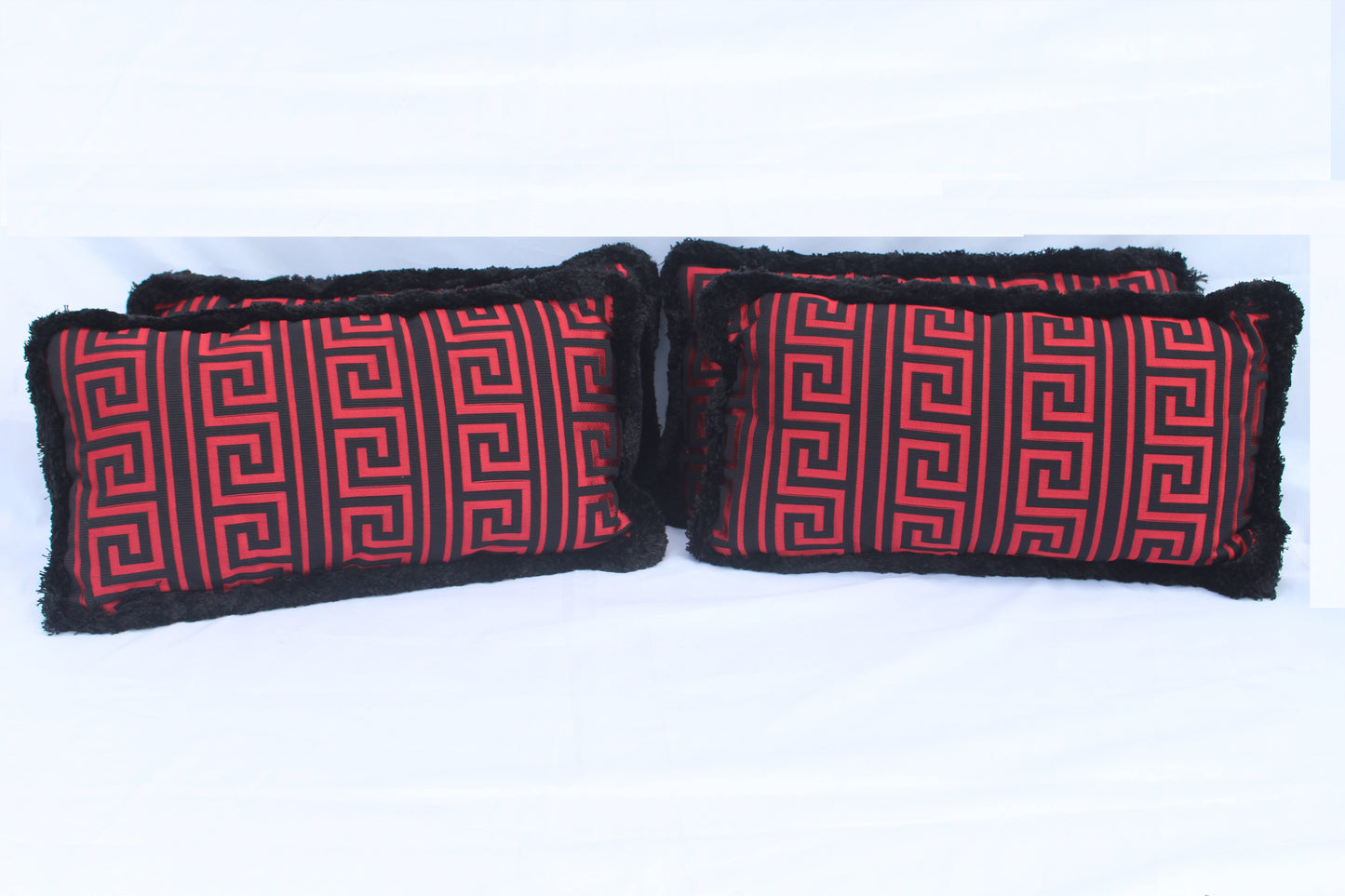 Versace Greek Key Jacquard Pillow 3-Piece Set -Black Red Rectangular 25cm x 45cm