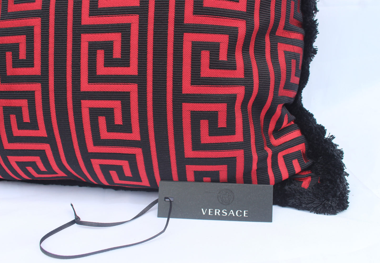 Versace Greek Key Jacquard Throw Pillow/Cushion -Black Red 50cm x 50cm