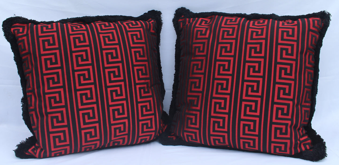 Versace Greek Key Jacquard Throw Pillow/Cushion -Black Red 50cm x 50cm