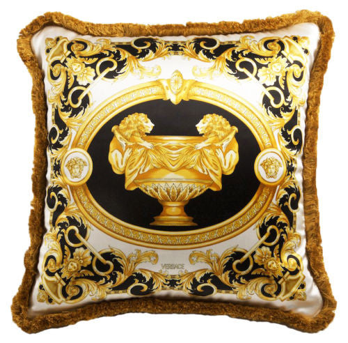 Versace Le Vase Baroque Medusa Pillow -45cm x 45cm- Black White-Silk