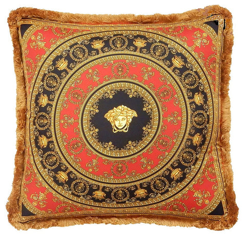 Versace Medusa Baroque Silk Pillow - Red Black Gold 50cm x 50cm