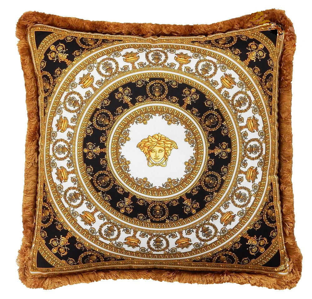 Versace Medusa Baroque Silk Pillow - White Black Gold - 50cm x 50cm