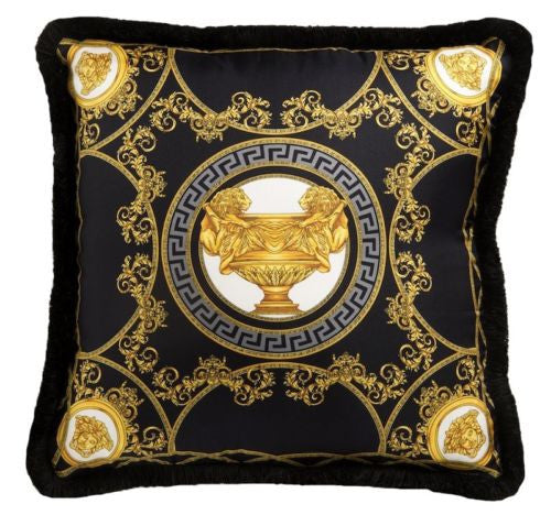 Versace Medusa Baroque Double Lion Pillow Black Gold 70cm x 70cm