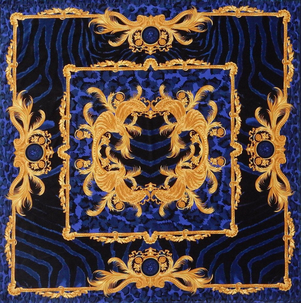 Luxury Arcmhair Custom-Made Covered in Versace DV Blue Animal Print Velvet Fabric With Same Pattern On Outer Back Seat