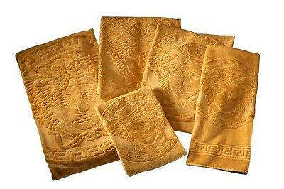Versace Medusa Gold Towel 5-Piece Set - 1 Bath 2 Hand 2 Face Towels - Gold,Black,White