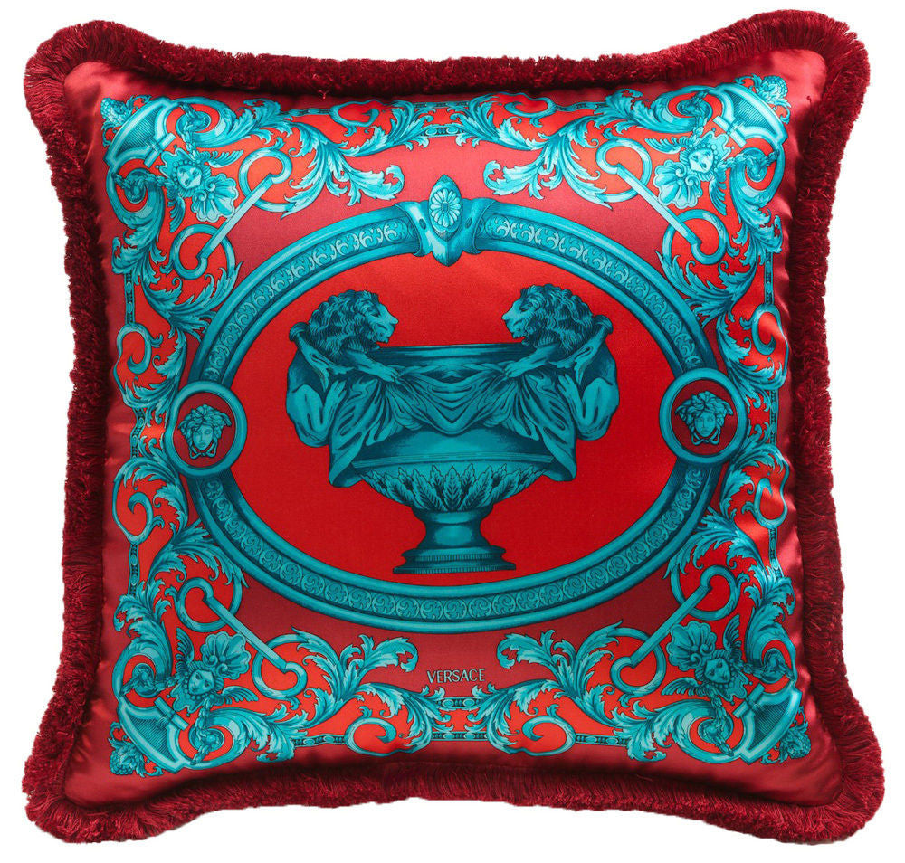 Versace Medusa Le Vase Baroque Cushion- 17.7 Silk - Red Turquoise Brand New