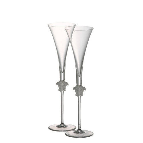 Versace Rosenthal Medusa Crystal Champagne Flute Glasses Pair