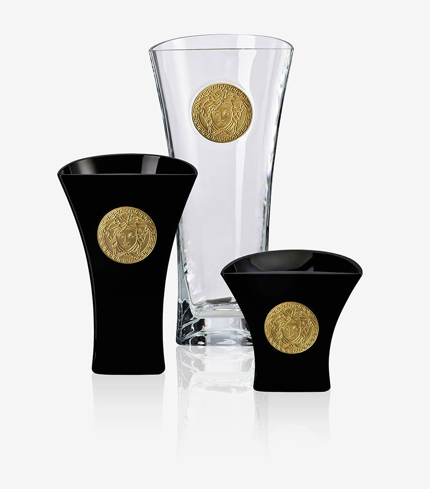 Versace Rosenthal Medusa Madness Vase 3-Piece Set Combined Crystal & Black