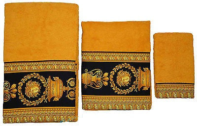 Versace Medusa Gold Towel 3-Piece Set - 1Bath 1Hand 1Face Towels