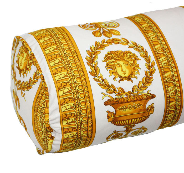 Versace Medusa White Bolster Pillow - 50cm x 24cm dia