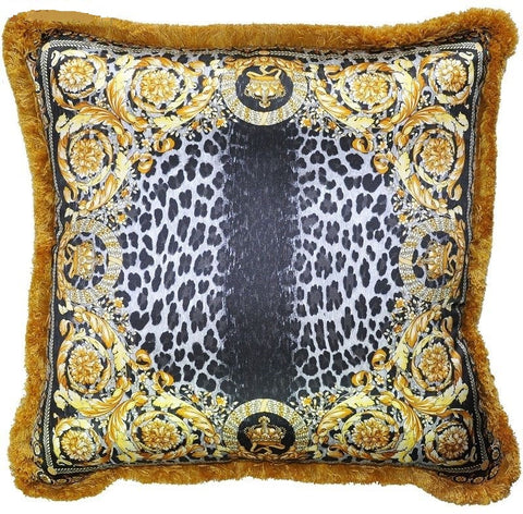 Versace Vanity Crown Leopard Animalier Pillow - Silk Black -50cm x 50cm