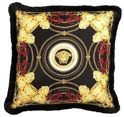 Versce Medusa Lion Pillow Black Gold Red