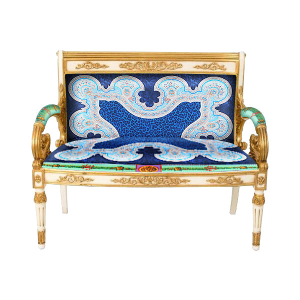 Sofa Custom Vanitas Loveseat In Gianni Versace Blue Vintage Medusa Fabric