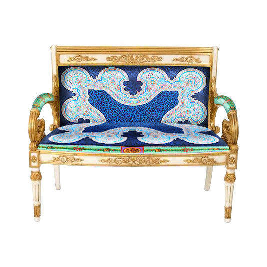 Sofa Custom Vanitas Loveseat In Gianni Versace Blue Vintage Medusa Fabric