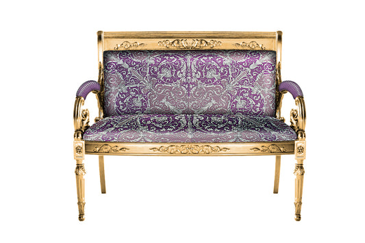 Sofa Custom Vanitas Loveseat In Versace Violet Baroque Fabric