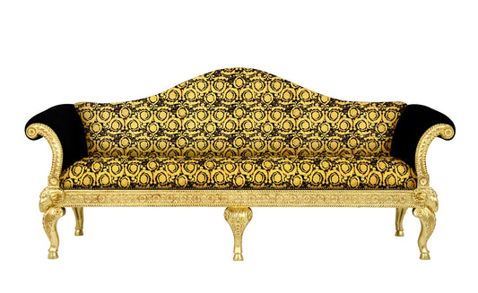Versace Barocco Velvet 3-Seater Luxury Sofa — Gold Leaf Ram's Head Carved Mahogany | 229cm