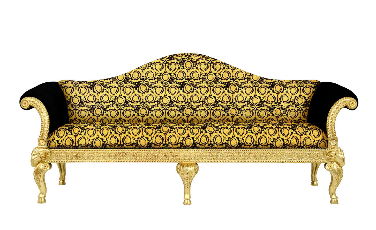 Ram's Head Living Room Set In Versace Vanity Barocco Black Gold Velvet Fabric