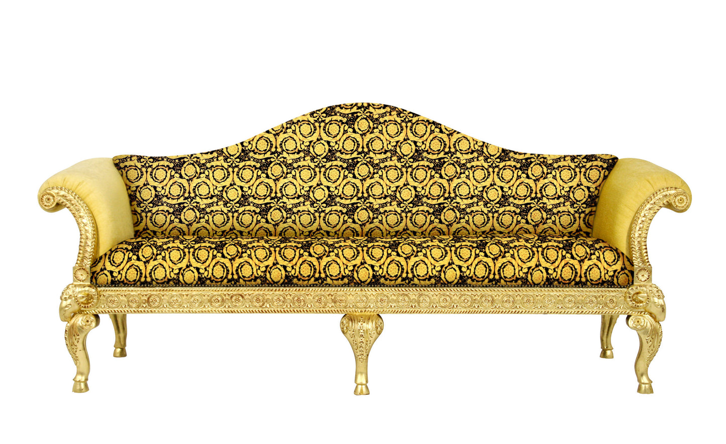 Ram's Head Living Room Set In Versace Vanity Barocco Black Gold Velvet Fabric