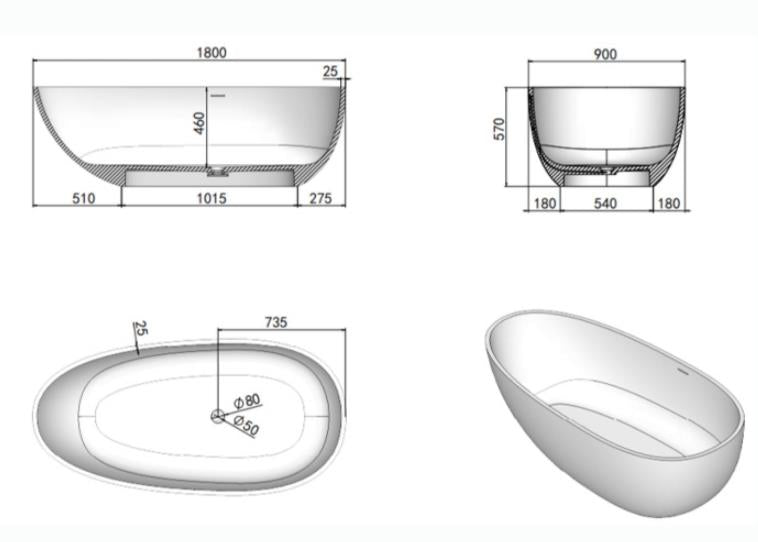 Free Standing Clear Transparent Modern Style Bathtub