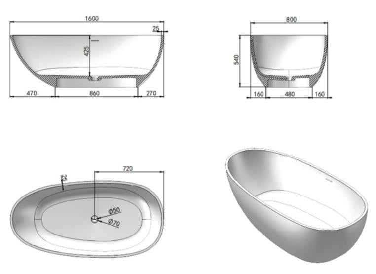 Free Standing Clear Transparent Modern Style Bathtub